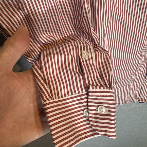 Club Room Red‎ Striped Mens Reg Fit Button Down Long Sleeve Shirt Sz17 34/35 XL - Picture 2 of 9